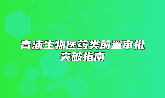 青浦生物醫(yī)藥類前置審批突破指南