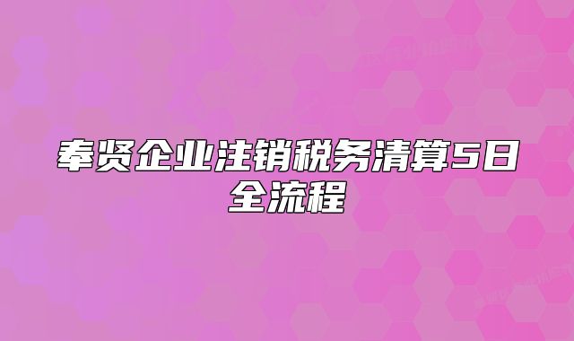 奉賢企業(yè)注銷稅務清算5日全流程