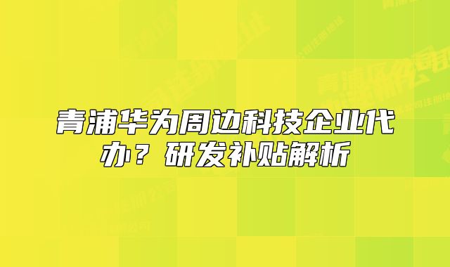 青浦華為周邊科技企業(yè)代辦？研發(fā)補(bǔ)貼解析