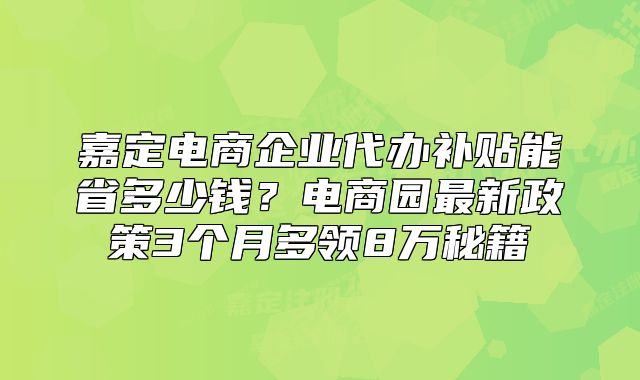 嘉定電商企業(yè)代辦補(bǔ)貼能省多少錢？電商園最新政策3個月多領(lǐng)8萬秘籍