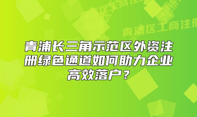 青浦長三角示范區(qū)外資注冊綠色通道如何助力企業(yè)高效落戶？