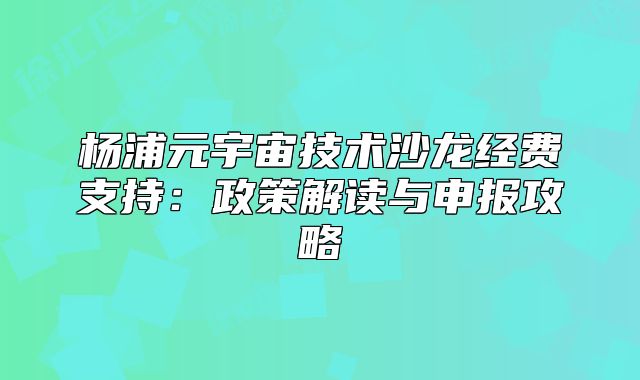 楊浦元宇宙技術沙龍經費支持：政策解讀與申報攻略