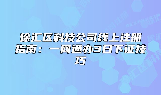 徐匯區(qū)科技公司線上注冊(cè)指南：一網(wǎng)通辦3日下證技巧