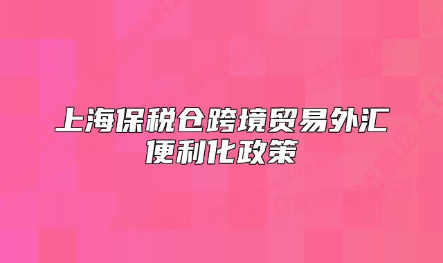 上海保稅倉(cāng)跨境貿(mào)易外匯便利化政策