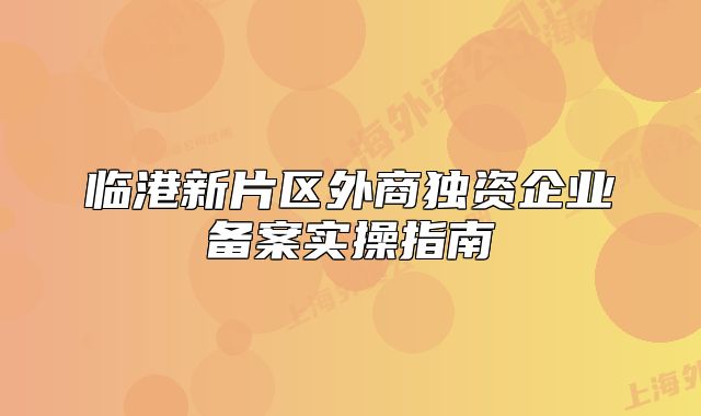 臨港新片區(qū)外商獨(dú)資企業(yè)備案實(shí)操指南