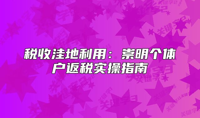 稅收洼地利用：崇明個體戶返稅實操指南