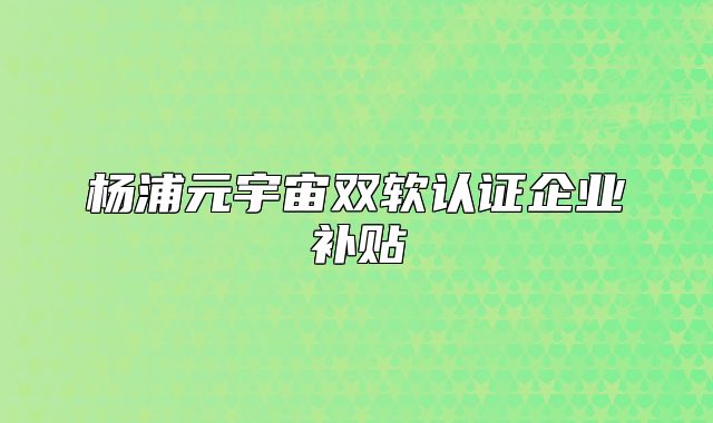 楊浦元宇宙雙軟認證企業(yè)補貼