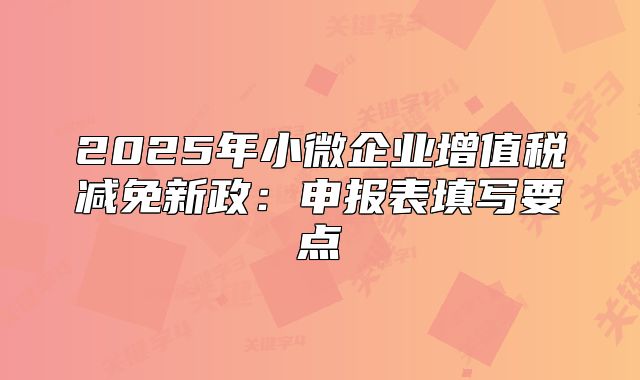 2025年小微企業(yè)增值稅減免新政：申報(bào)表填寫(xiě)要點(diǎn)