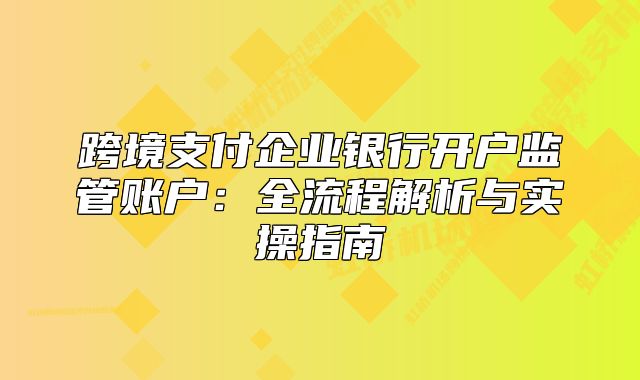 跨境支付企業(yè)銀行開(kāi)戶(hù)監(jiān)管賬戶(hù)：全流程解析與實(shí)操指南