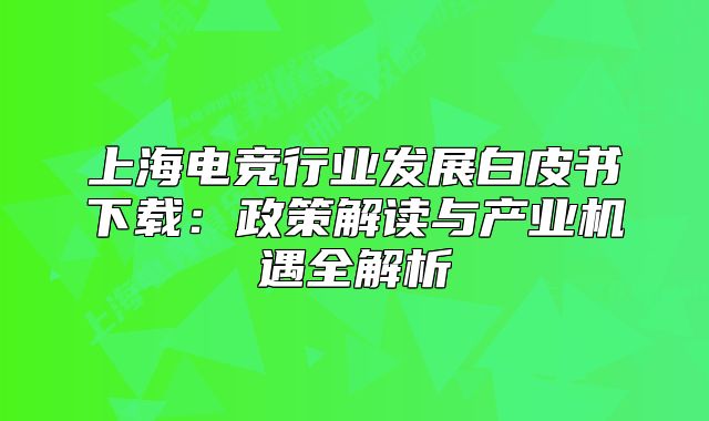 上海電競行業(yè)發(fā)展白皮書下載：政策解讀與產(chǎn)業(yè)機遇全解析