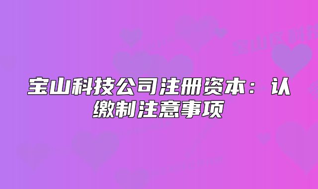 寶山科技公司注冊資本：認繳制注意事項