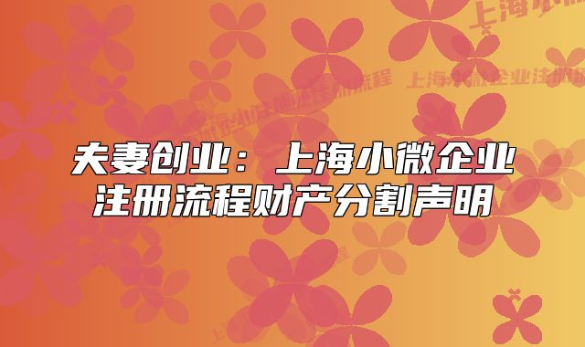 夫妻創(chuàng)業(yè)：上海小微企業(yè)注冊流程財產分割聲明