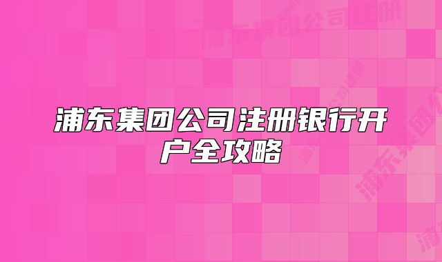 浦東集團公司注冊銀行開戶全攻略