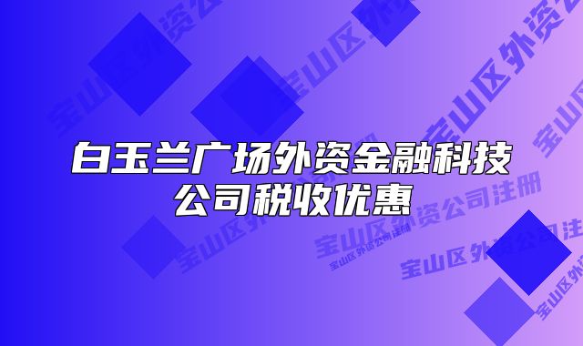 白玉蘭廣場(chǎng)外資金融科技公司稅收優(yōu)惠