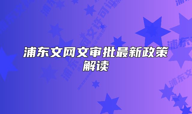 浦東文網(wǎng)文審批最新政策解讀