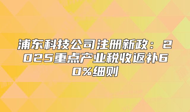 浦東科技公司注冊新政：2025重點產(chǎn)業(yè)稅收返補60%細(xì)則