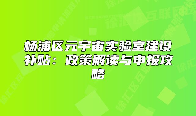 楊浦區(qū)元宇宙實驗室建設(shè)補貼：政策解讀與申報攻略