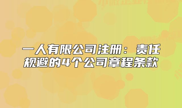 一人有限公司注冊：責任規(guī)避的4個公司章程條款