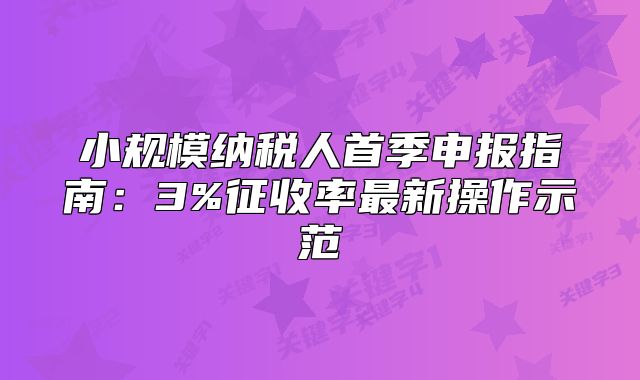 小規(guī)模納稅人首季申報(bào)指南：3%征收率最新操作示范