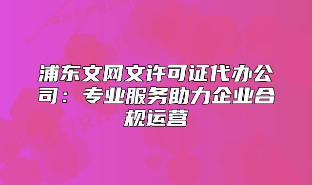 浦東文網文許可證代辦公司：專業(yè)服務助力企業(yè)合規(guī)運營