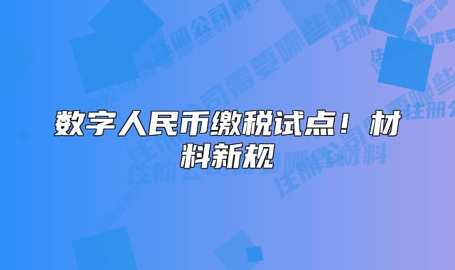 數字人民幣繳稅試點！材料新規(guī)