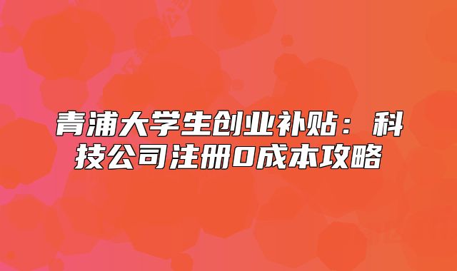 青浦大學(xué)生創(chuàng)業(yè)補貼:科技公司注冊0成本攻略