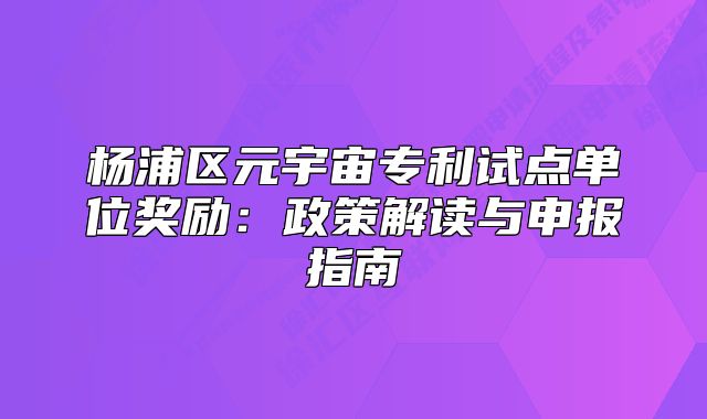楊浦區(qū)元宇宙專利試點單位獎勵：政策解讀與申報指南