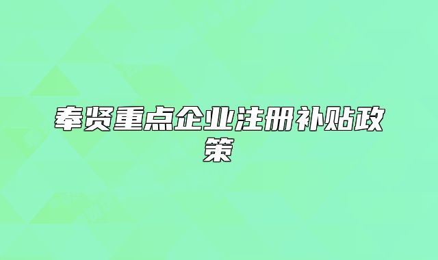 奉賢重點(diǎn)企業(yè)注冊(cè)補(bǔ)貼政策