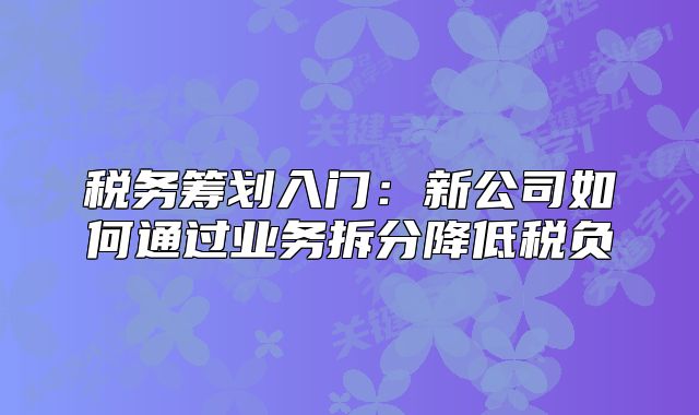 稅務(wù)籌劃入門：新公司如何通過業(yè)務(wù)拆分降低稅負(fù)