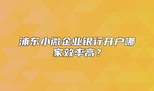 浦東小微企業(yè)銀行開戶哪家效率高？