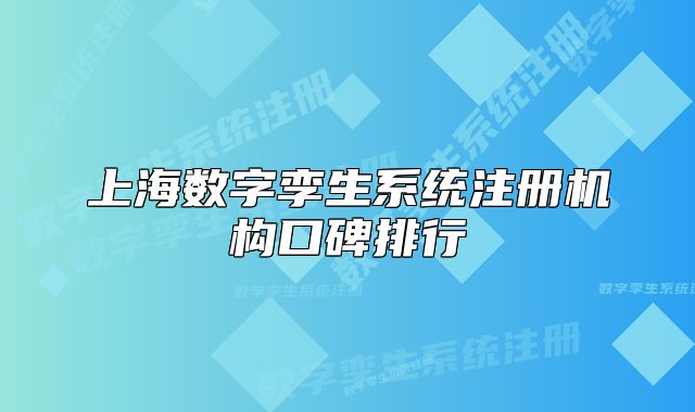 上海數(shù)字孿生系統(tǒng)注冊機構(gòu)口碑排行