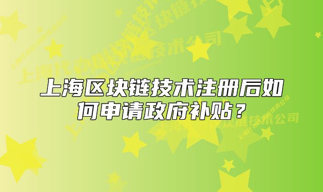 上海區(qū)塊鏈技術(shù)注冊(cè)后如何申請(qǐng)政府補(bǔ)貼？