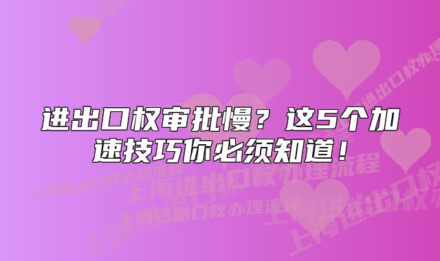 進(jìn)出口權(quán)審批慢？這5個(gè)加速技巧你必須知道！
