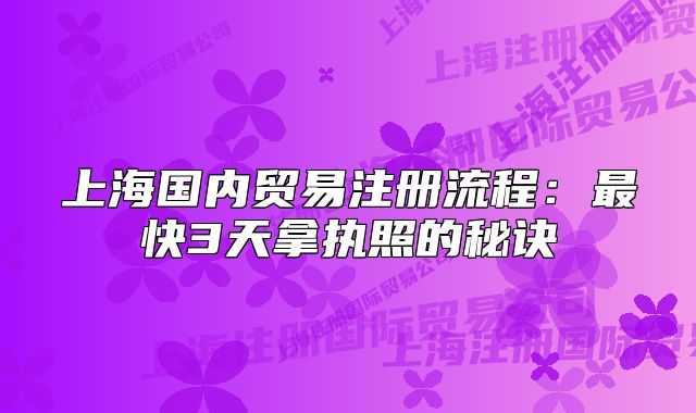 上海國內(nèi)貿(mào)易注冊流程：最快3天拿執(zhí)照的秘訣
