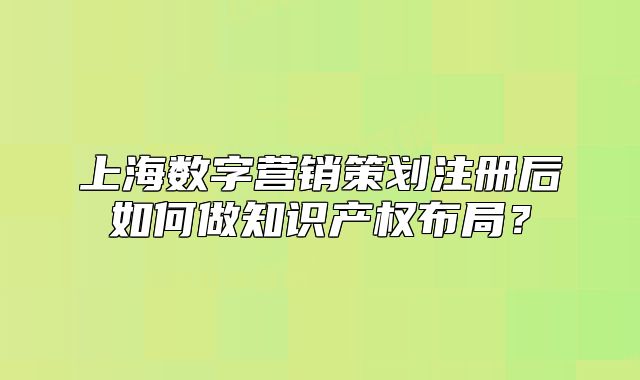 上海數(shù)字營(yíng)銷策劃注冊(cè)后如何做知識(shí)產(chǎn)權(quán)布局？