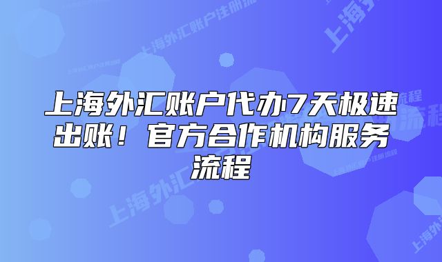 上海外匯賬戶(hù)代辦7天極速出賬!官方合作機(jī)構(gòu)服務(wù)流程