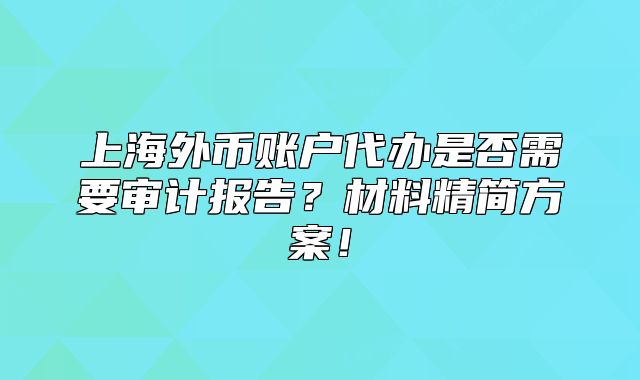 上海外幣賬戶代辦是否需要審計報告？材料精簡方案！