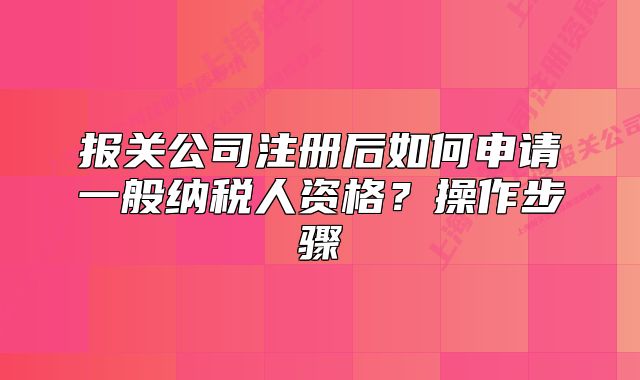 報(bào)關(guān)公司注冊后如何申請一般納稅人資格？操作步驟