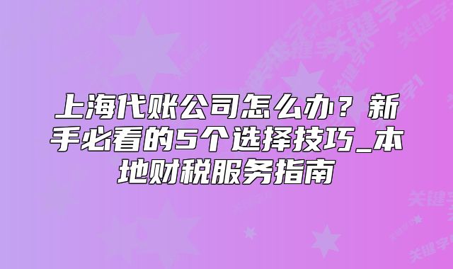 上海代賬公司怎么辦？新手必看的5個選擇技巧_本地財(cái)稅服務(wù)指南