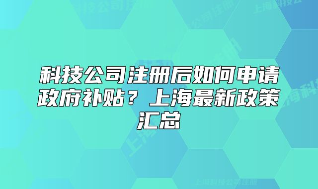 科技公司注冊(cè)后如何申請(qǐng)政府補(bǔ)貼？上海最新政策匯總