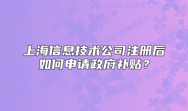 上海信息技術(shù)公司注冊(cè)后如何申請(qǐng)政府補(bǔ)貼？