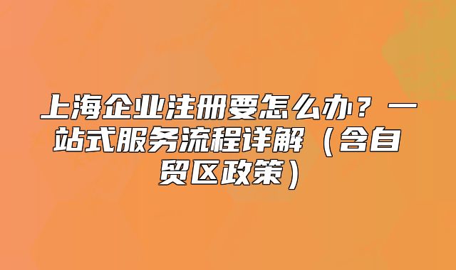 上海企業(yè)注冊(cè)要怎么辦？一站式服務(wù)流程詳解（含自貿(mào)區(qū)政策）