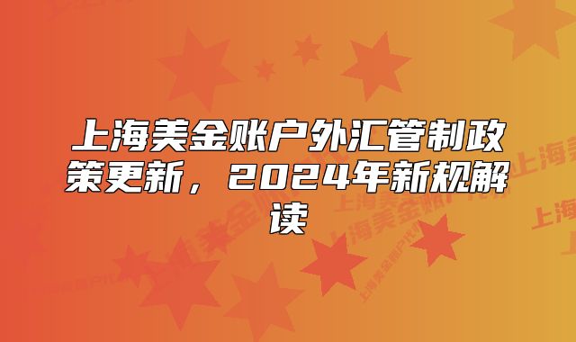 上海美金賬戶外匯管制政策更新，2024年新規(guī)解讀