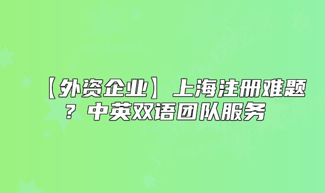 【外資企業(yè)】上海注冊難題？中英雙語團隊服務(wù)
