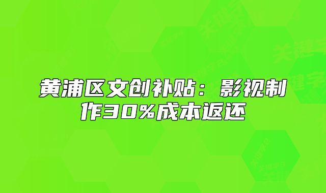 黃浦區(qū)文創(chuàng)補貼:影視制作30%成本返還
