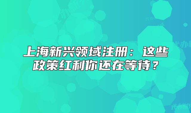 上海新興領(lǐng)域注冊(cè)：這些政策紅利你還在等待？