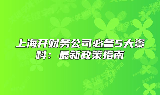 上海開財務(wù)公司必備5大資料：最新政策指南