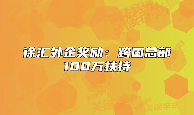 徐匯外企獎勵：跨國總部100萬扶持