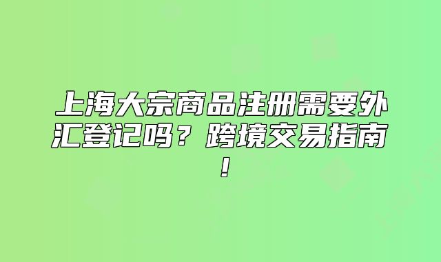 上海大宗商品注冊需要外匯登記嗎？跨境交易指南！