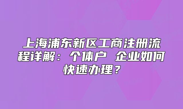 上海浦東新區(qū)工商注冊流程詳解：個體戶 企業(yè)如何快速辦理？